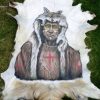 Ziegenfell Portrait: Medizinmann, Goatskin Leather, Ziege Tierfell bemalt, Wand Teppich, Läufer