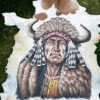 Ziegenfell weiser Indianer, Goatskin Leather, Ziege Tierfell bemalt, Wand Teppich, Läufer